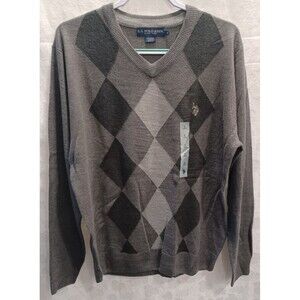 U.S. POLO ASSN. PULLOVER GREY ARGYLE MENS LONG SLEEVE SWEATER SIZE LG. NWT